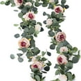 thumbnail image 5 of Diceymbol 5.3Ft Eucalyptus Garland with Flowers-8 Pink Roses-Lush,Natural Looking, Floral Garland Greenery for Party Wedding Table Indoor Outdoor Backdrop Wall Decor, 5 of 6