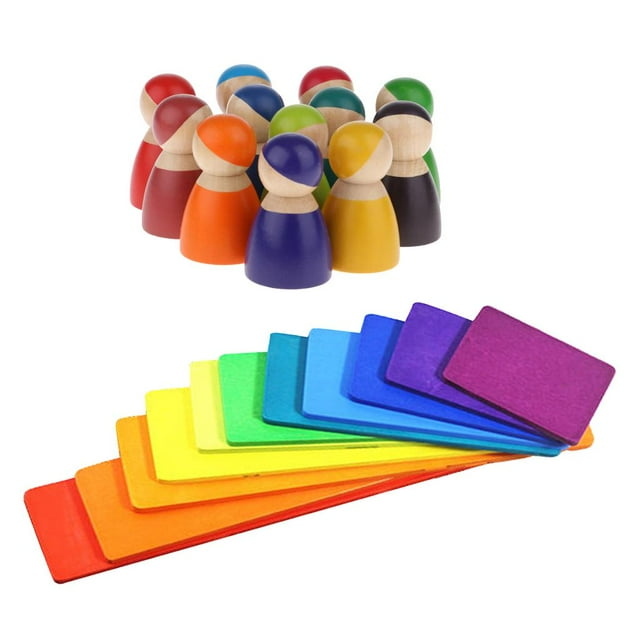 Tablero de Apilamiento de Construcción de Color íris, Juguetes Clavija, Bebé Montessori, Diversión DIY CUTICAT Bloques de construcción de arcoíris de madera