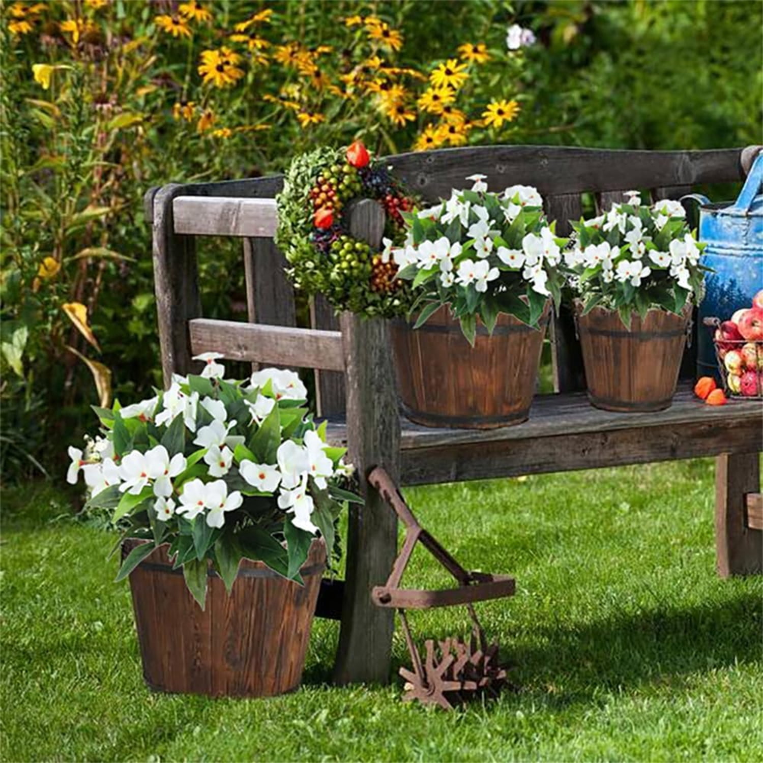 Artificial Impatiens Bouquet Flowers Topboutique Silk Fake Impatiens Flowers Impatiens Bush Lifelike Simulation Plastic Cloth Flowers for Patio Lawn Garden Wedding Photo Decor,4 Pcs White