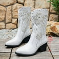 thumbnail image 6 of Dakaela Women's Cowboy Boots Pull on Cowgirl Mid Calf Boot Embroidered Chunky Heel Western Booties White 6.5, 6 of 8