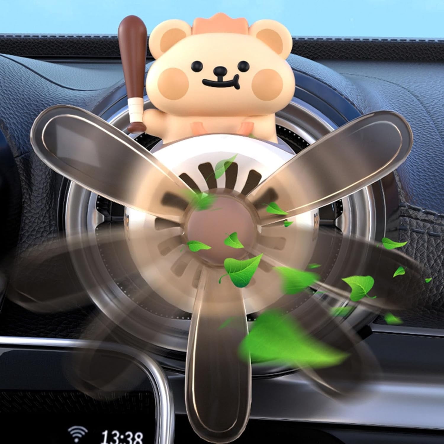 Cute Bear Duck Pilot Car Air Fresheners, Bear Duck Air Vent Clips, Cartoon Pilot Rotating Car Diffuser Decorations, Auto Air Conditioner Outlet Clips with 2 Packs Replacement Tablets