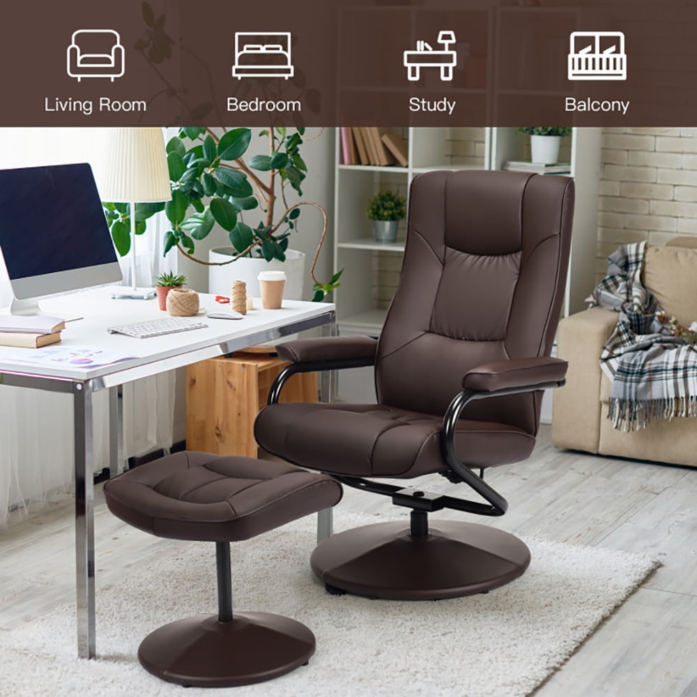 Finihen Swivel Recliner Chair, Swivel Lounge Chair Recliner with Ottoman, for Living Room, Bedroom, Brown