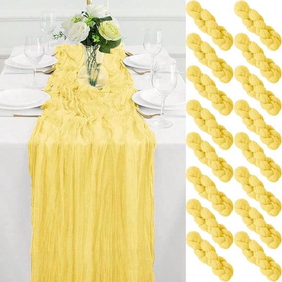 16Pack Light Yellow Cheesecloth Table Runner 10FT Gauze Cheese Cloth Table Runner 35x120Inch Long Boho Spring Easter Table Runners Rustic Sheer Table Runners for Wedding  Bridal Shower Decor