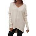 thumbnail image 1 of Sunloudy Suéter de otoño para mujer, suéter de punto de manga larga con cuello en V de color sólido con dobladillo irregular para damas, S / M / L / XL Sunloudy  moda, 1 of 8