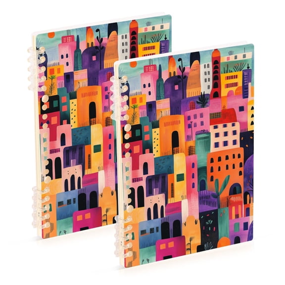 FORMRS 1-Subject Spiral Notebook 8" x 5" College Ruled 60 Refillable Sheet A5 Hard Cover, 2 Pack, Art Buildings