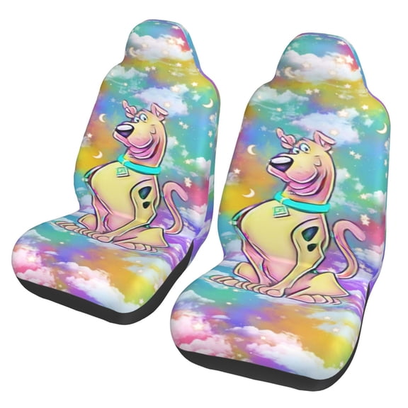 Scooby Doo Car Seat Cover Set of 2 Fashion Stretchy Front Seat Protector Universal Fit for Auto Truck SUV Van Sedan Car Interior Accessory Decoration