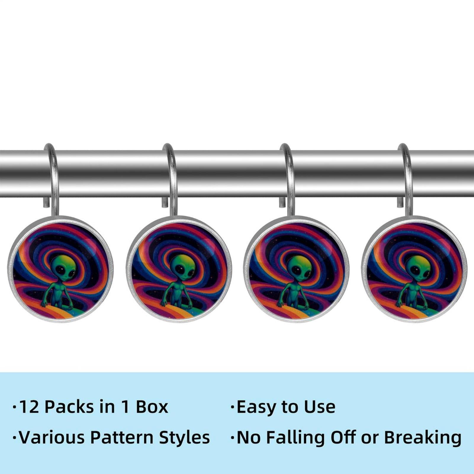 HemaKayy 12 Pcs Shower Curtain Hooks Bathroom Decorative Accessories Lost in Contemplation Green Alien