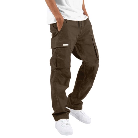 Men's Four Seasons Street Construction Pants for Men Leisure Sports Multi Pocket Chef Work Pants Foot Mouth Cap Rope Waist Lace Up Patchwork Ribbon Standard Woven Cargo Twill Pants Trousers