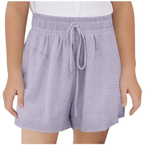 AJGRHE Kids Athletic Shorts with Pockets Girls Casual Summer Shorts with Elastic Waist for Play and Everyday Comfortable Wear Purple 3-4 Years