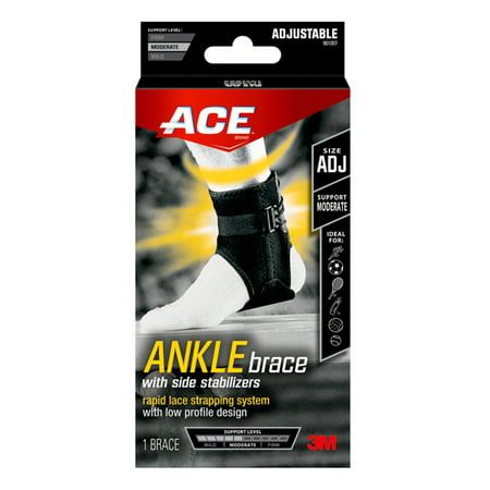 ACE Ankle Support with Side Stabilizers, Adjustable, Black, (Best Lace Up Ankle Brace)