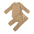 thumbnail image 1 of Infant Baby Knit Outfits Suits Buttons Round Neck Long Sleeve Romper Top + Elastic Long Pant, 1 of 5