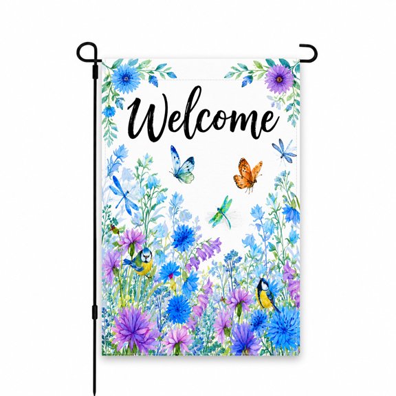 Welcome Garden Flag 12x18 Inch - Colorful Butterfly and Flower Design for Patio, Yard, Lawn, Porch, Outdoor Décor - Perfect for Spring and Summer Display