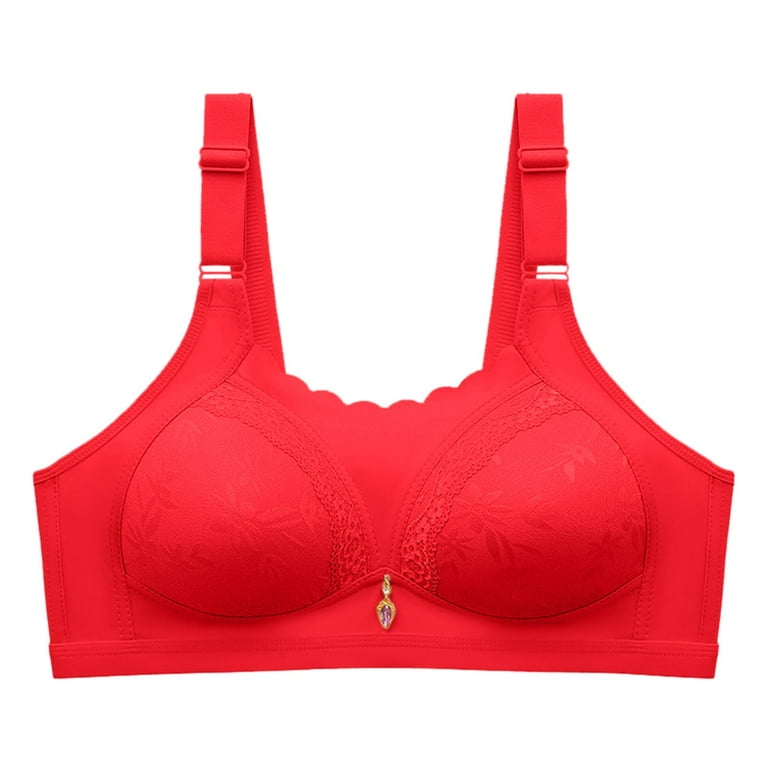 zuwimk Bras For Women Plus Size,Women Fashion Deep Cup Bra,Hide Back Full  Coverage Bra with Shapewear Incorporated Wide Band Bra Red,XL