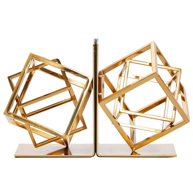 Free Shipping! Decorative Gold Bookends with Square Metal