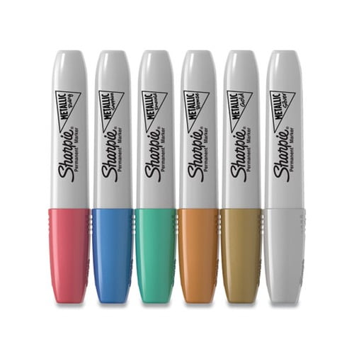 Sharpie Metallic Permanent Markers, Chisel Tip, Assorted Colors, 6