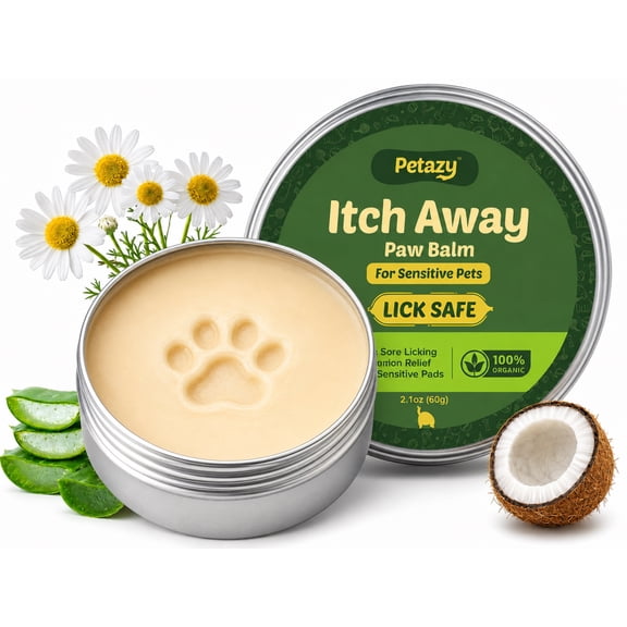 Petazy Itch Away Paw Balm for Dogs & Cats, Lick-Safe Paw & Nose Balm, Aloe Chamomile Oat, Soothes Dry Cracked Paws