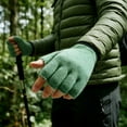 thumbnail image 2 of iMongol Pure Wool Mens Half Fingers Mid Fingerless Gloves Mittens For Women Men (Green), 2 of 2
