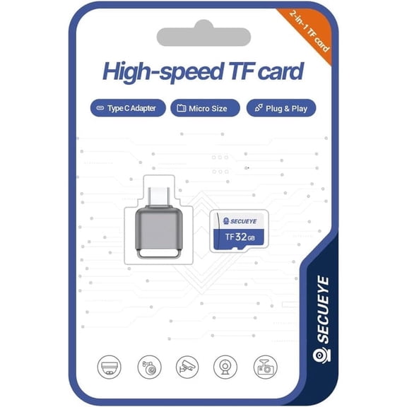 32GB TF Memory Card with Type C Adapter FAT32 Class 10 High Speed Reading/Writing 24/7 Video Recording for Security Camera Smartphone Tablet (32GB   Card Reader)
