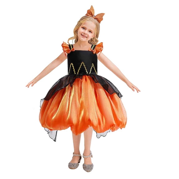 Likimi Kids Toddler Girls Hallowmas Dress With Mesh Dress Up Color Block Stage Show Halloween Costumes For Performance Elegant Cosplay Dresses Size 3-4 Years