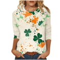 thumbnail image 1 of FAIWAD Chandails de la Saint-Patrick pour Femmes Grande Taille Manches 3/4 Imprimé Trèfle Chandail Tendance Col Rond Quotidien, 1 of 4