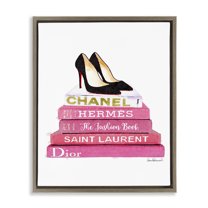 Stupell Industries Glam Pink Fashion Books Pump Heels Beauty & Fashion Painting Brown Floater Framed Canvas Art Print Wall Art, 25 x 31