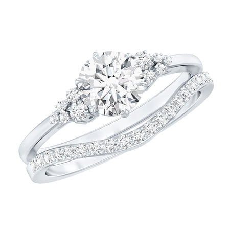 Rosec Jewels Lab Grown Diamond Wedding Ring Set - 0.9 Carat Engagement Ring with Enhancer - EF-VS Grade 925 Sterling Silver US 5.00