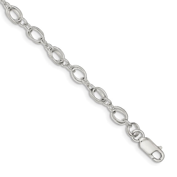 Sterling Silver Polished and Textured Fancy Bracelet - 7.4 Grams - 7.5 Inch - Measures 6mm Wide