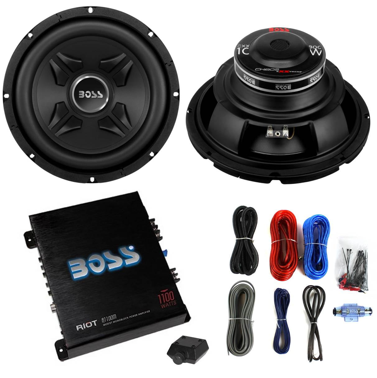 2 Boss CXX10 10" 1600W Car Audio Power Subwoofer Sub & Mono Amplifier