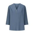 thumbnail image 5 of JFGHDG 3/4 length sleeve womens tops button down shirts for women Roll Up Short Sleeve Tops Summer Tops for Women 2025 elbow length tee shirts for women V Neck Down Short Sleeve Top T Shirt Navy XL, 5 of 6