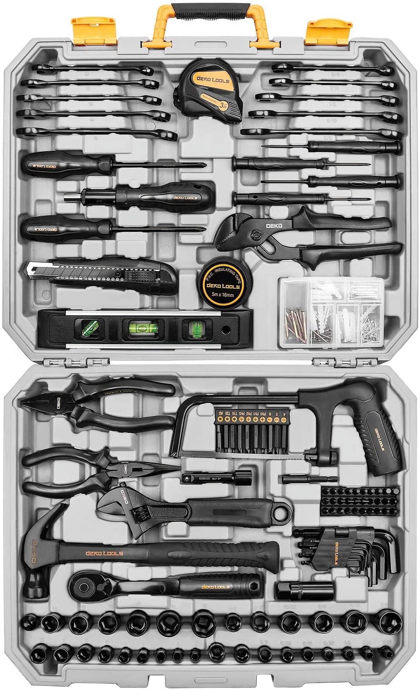 DEKO 198 Piece Home Repair Tool Kit, Wrench Plastic Toolbox with
