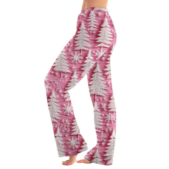 Women's Casual Fashion Christmas Pajama Pants, Long Sleepwear Trousers for Sports and Home Use, Comfortable and Soft Material for Nightwear and Lounging,Hot Pink,L
