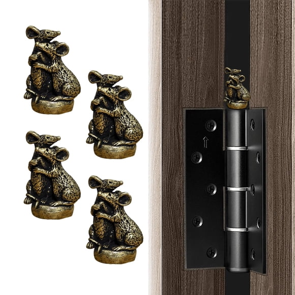 WLHYHH Set de 4 remates decorativos de bronce con diseño de ratón para bisagras de puerta