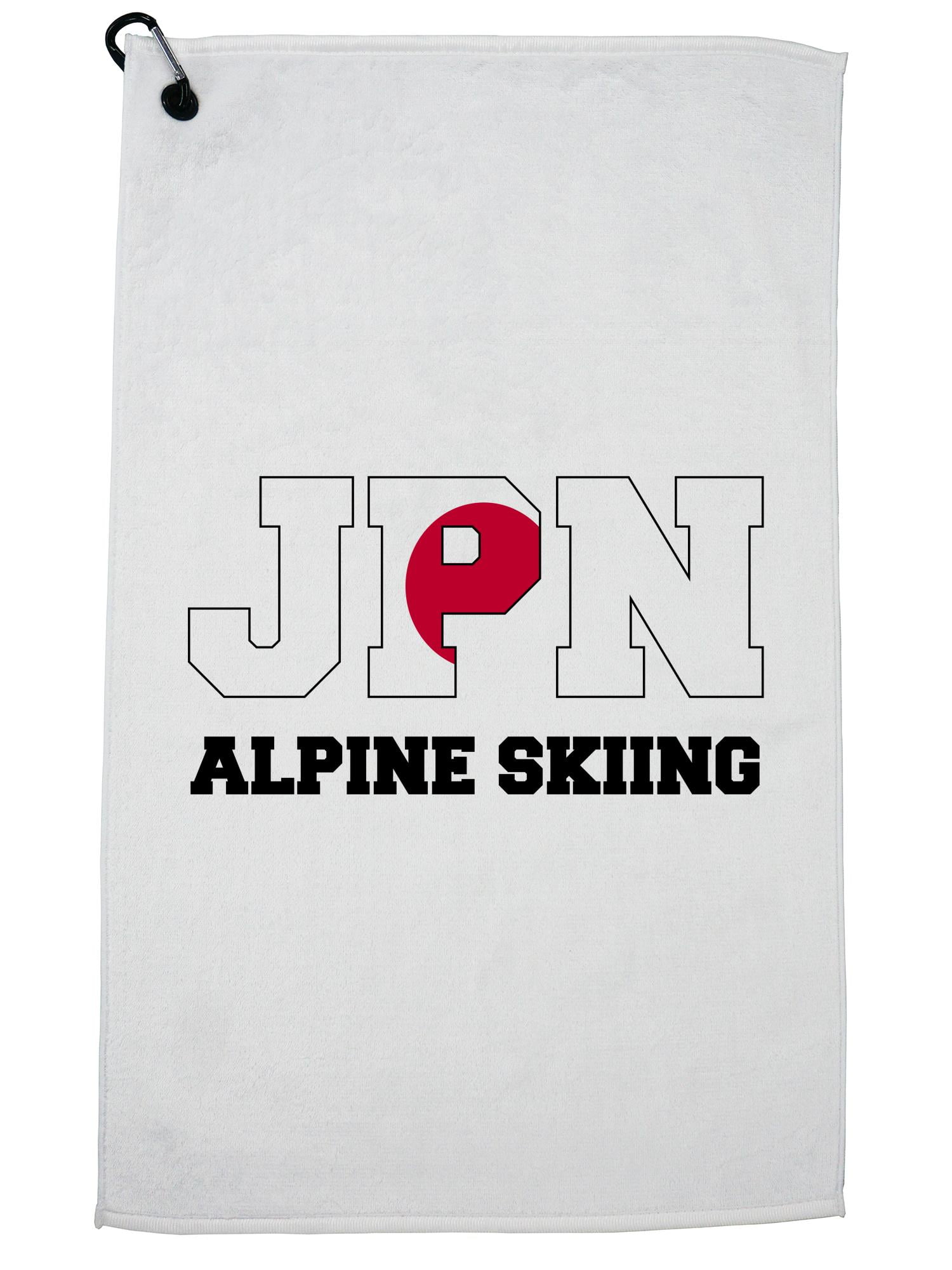 Japanese Alpine Skiing Winter Olympic -JPN Flag Golf Towel with Carabiner Clip by Hollywood Thread