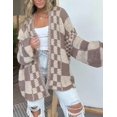 thumbnail image 3 of ZANKLEY Casual Cardigan Sweater for Women Fall Long Sleeve Open Front Knit Sweaters Checkered Outwear Coat, 3 of 12