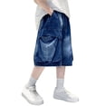 thumbnail image 4 of Kids Streetwear Hardware‑Decor Pleated Cargo‑Pocket Knee‑Length Denim Shorts, Elastic Waist Loose‑Fit Boys Summer Outdoor Casual Shorts, 4 of 7