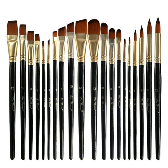 OFFIGAM Nylon Hair Paint Brush Set Black 20Pcs 10.6x3.5in