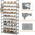 thumbnail image 4 of 10-Tier Shoe Rack - Large Capacity 50 Pair Organizer with Two Hooks - Sturdy Metal Shoe Shelf for Entryway, Closet, Bedroom, 4 of 16