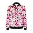 thumbnail image 4 of JURANMO Women's Casual Jacket Ribbon Graphic Long Sleeve Bomber Jackets Breast Cancer Survivors Gifts Outerwear Pink L, 4 of 5