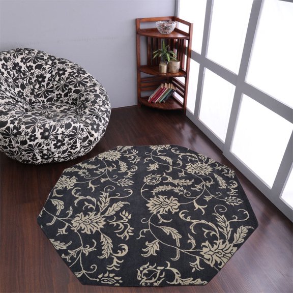 Rugsotic Carpets Hand Tufted Wool Eco-Friendly Area Rugs - 8'x8', Octagon, Charcoal Beige, Modern Contemporary Design, High Pile Handmade Anti Skid Rugs for Living Room, Bed Room (K00542)