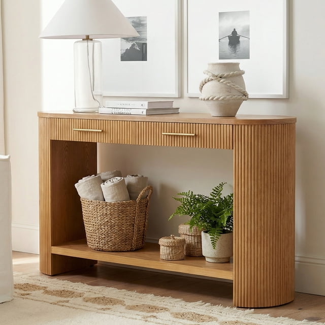 Euroco Table Console d'Entrée avec Tiroirs, Table de Sofa Moderne pour Couloir, Entrée, Vestibule, Brun