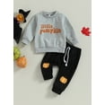 thumbnail image 2 of Wassery Toddler Boys 2 Piece Halloween Outfits Set Letter Print Sweatshirt Long Sleeve Pullover Top Sweatpants 6M 12M 18M 2T 3T Infant Baby Boys Fall Spring Clothes, 2 of 8