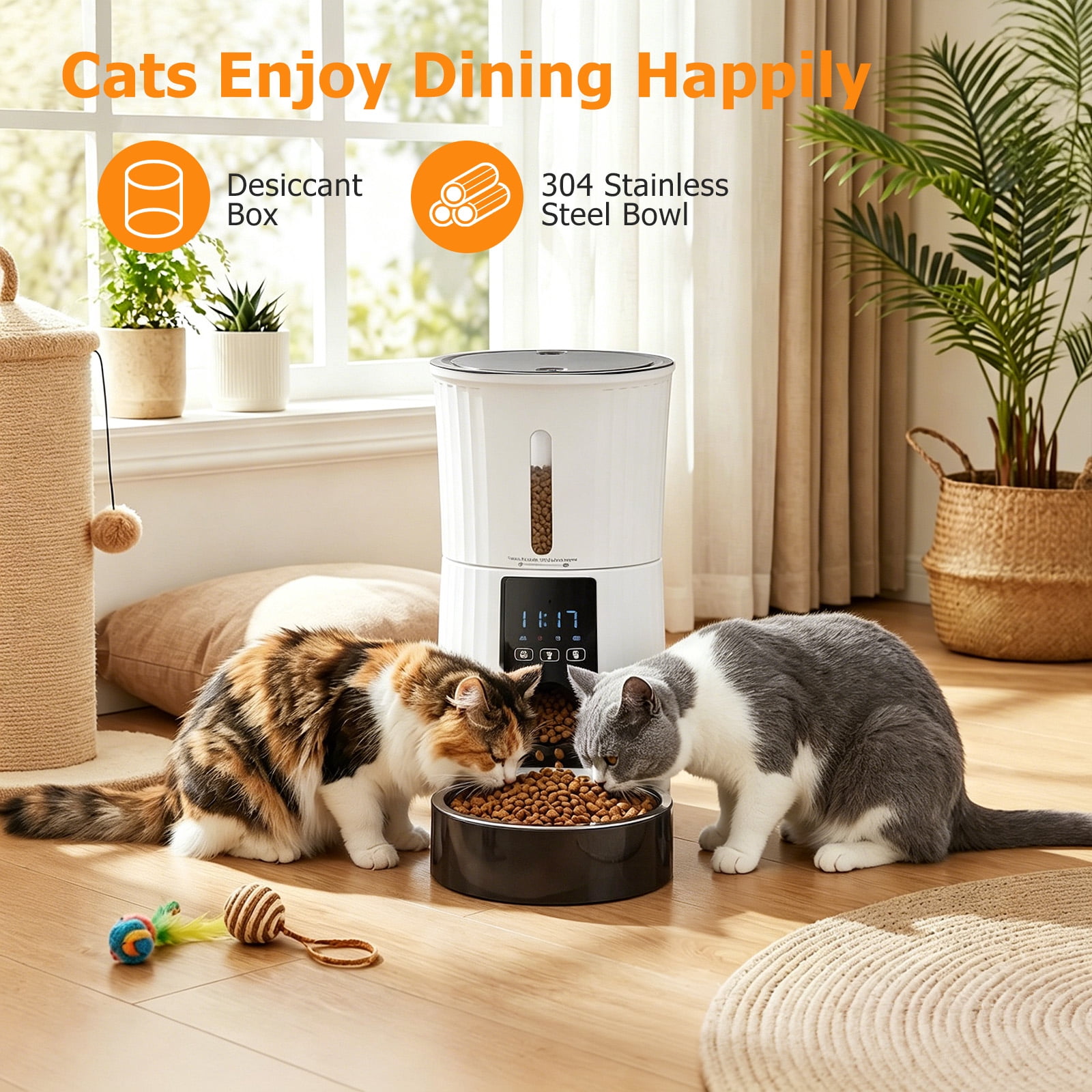 Atilioo Automatic Cat Feeder, 4L WiFi Pet Food Dispenser with App Control, Dry Food, Dual Power Supply, Timed Portion Control for Cats & Small Dogs, White