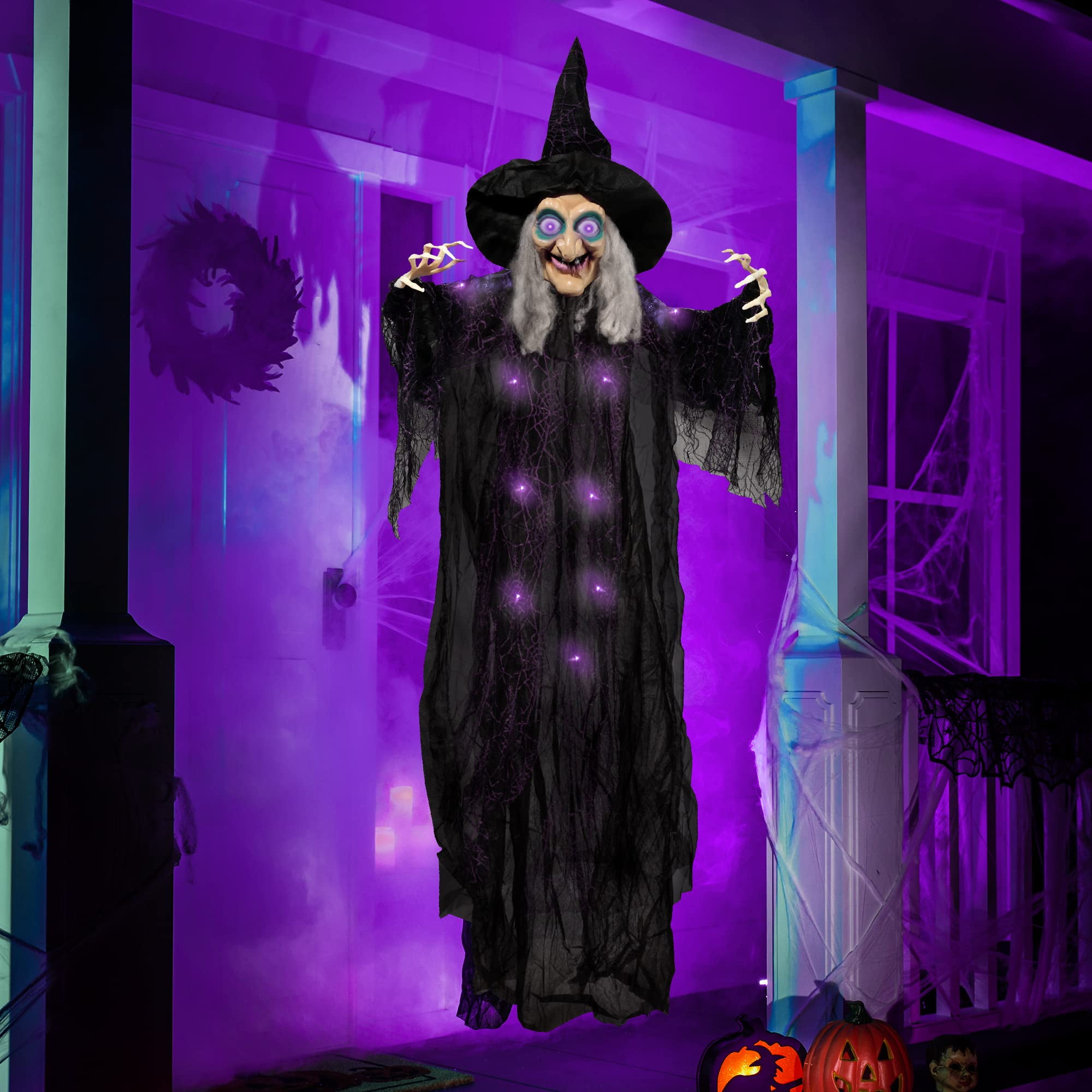 72” Hanging Animated Talking Witch Decoration with Lightup Eyes and