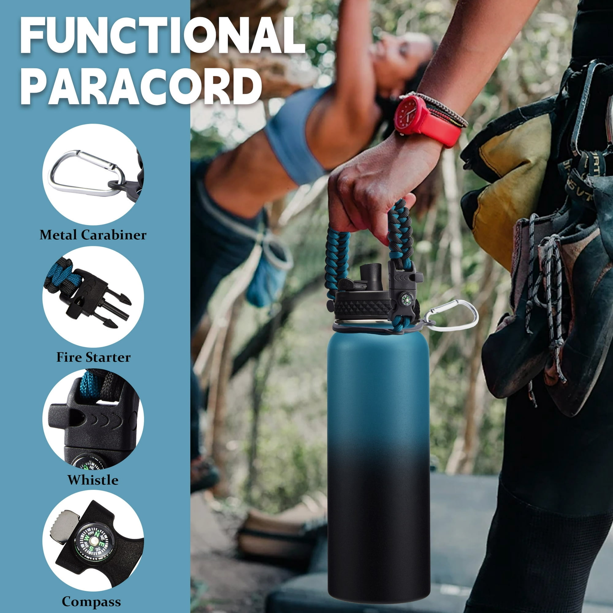 40oz Insulated Water Bottle with Straw & Spout Lid, Cold-48H Hot-24H, Stainless Steel Water Jug Sport Metal Flask w/ Paracord Handle,Carrier Bag,Boot