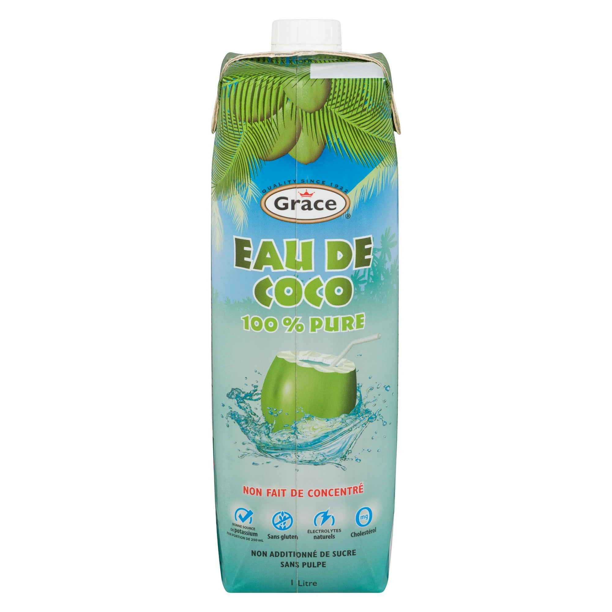 Eau de coco 100 % pure de Grace, 1L Bouteille
