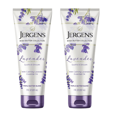 Jergens Hand and Body Lotion, Lavender Body Butter Moisturizer, for Dry Skin, 7 oz (2 Pack)