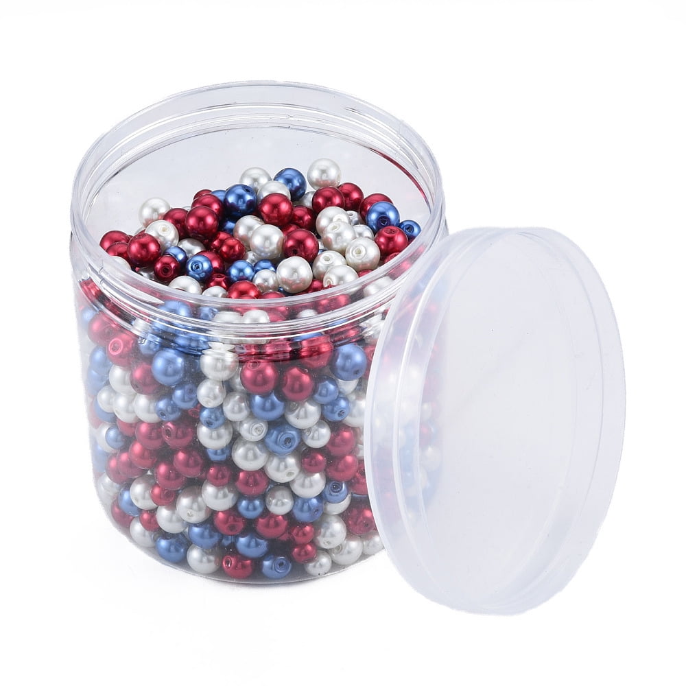 3 Colors Glass Pearl Beads Round Red & White & Blue Beads Mixed Color 6~8mm Hole: 1mm Box: 85x85x85