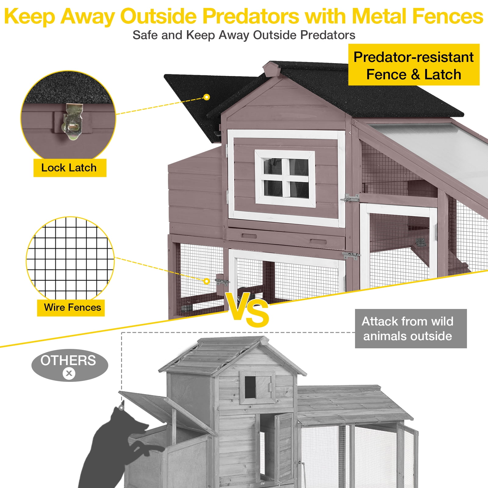 Aivituvin Chicken Coop, Mobile Chicken House with Wheels, Outdoor Hen House Poultry Cage with Nesting Box, Leakproof Pull Out Tray and UV-Resistant Roof (Brown)