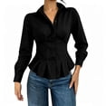 thumbnail image 2 of IUYRTFE Women's Button Down Peplum Shirt Long Sleeve Collared Slim Fit Elegant Workwear Blouse, 2 of 8