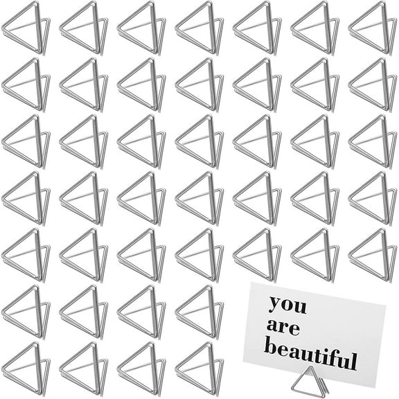 100 Pcs Triangle Shape Table Number Holders - Wedding & Party Mini Name Card Holders - Silver